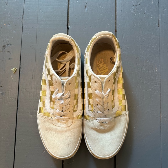 Vans Gold and White Checkered Skater Shoes - Picture 1 of 7